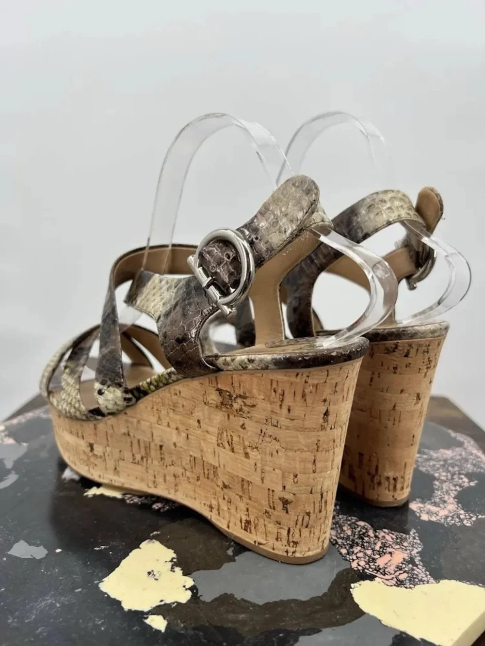 Salvatore Ferragamo Python Leather Cork Wedge Sandal Sz 6.5